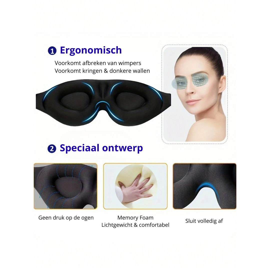 Restique™ 3D Slaapmasker - Comfortabel en licht blokkerend voor optimale rust