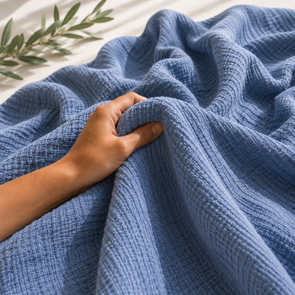 Somani mousseline deken verkoelend blauw